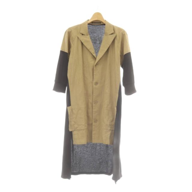 【中古】ヨウジヤマモトノアール 17SS ドッキング ロングジャケット 切替 テーラード ベージュ 黒 ニット ND-J21-802