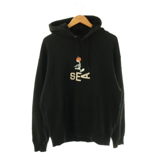 【中古】ウィンダンシー WIND AND SEA SPACE JAM パーカー プルオーバー フーディー L ブラック /DF ■GY01 メンズ