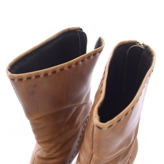 【中古】プラダ PRADA ショートブーツ ポインテッドトゥ レザー ステッチ ベルト 36 ベージュ /TK ■GY99 レディース_3