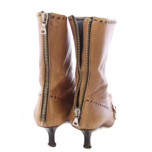 【中古】プラダ PRADA ショートブーツ ポインテッドトゥ レザー ステッチ ベルト 36 ベージュ /TK ■GY99 レディース_5