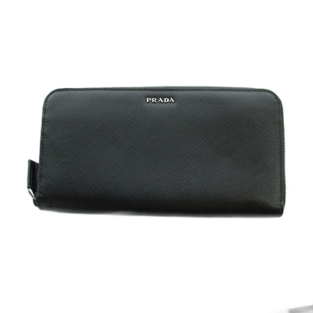 【中古】プラダ PRADA 長財布 ウォレット ラウンドファスナー ロゴ サフィアーノ レザー 黒 ブラック ■GY99 /MQ