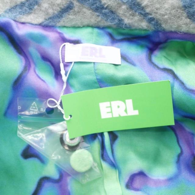 【中古】未使用品 ERL イーアールエル プリントダブルブレステッドブレザー ジャケット ウール 総柄 M グレー 緑_2