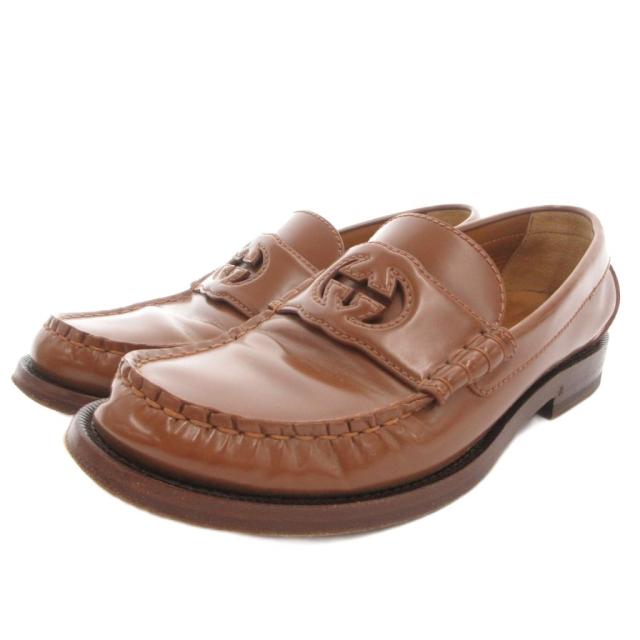 【中古】グッチ GUCCI ローファー シューズ インターロッキング レザー 37 茶 ブラウン738676 /FF ■GY19