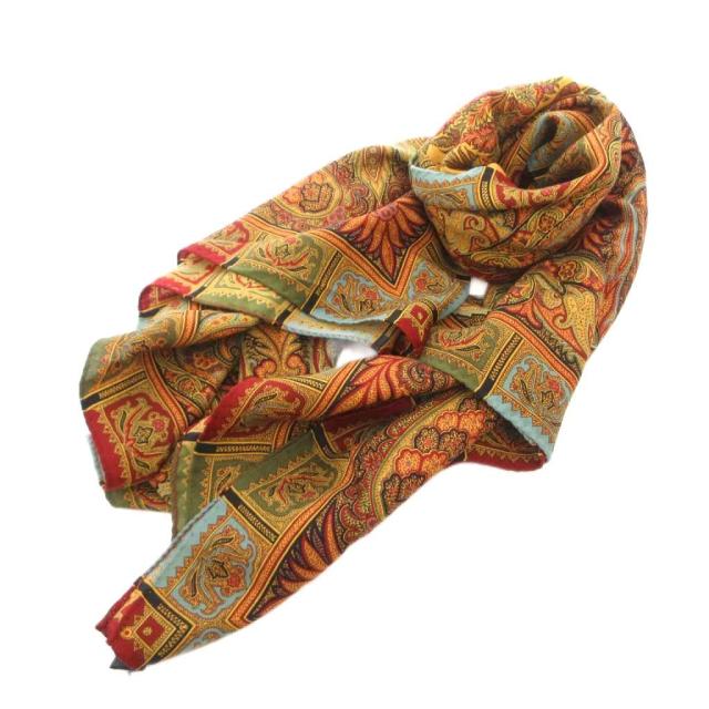 【中古】エトロ ETRO マフラー ストール 大判 ウール シルク混 ペイズリー柄 マルチカラー /FF ■GY19 レディース