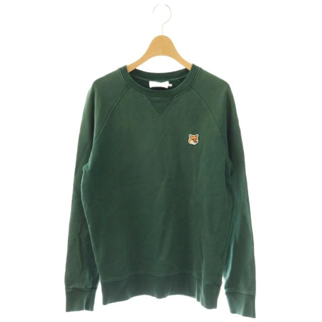 【中古】メゾンキツネ 流汗 調教師 ティーシャツ 労働者の一団のど頚 フォックスヘッドパッチ XS 緑であること /CX