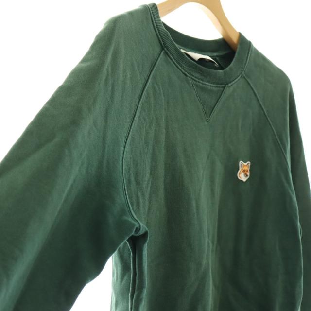 【中古】メゾンキツネ 流汗 調教師 ティーシャツ 労働者の一団のど頚 フォックスヘッドパッチ XS 緑であること /CX