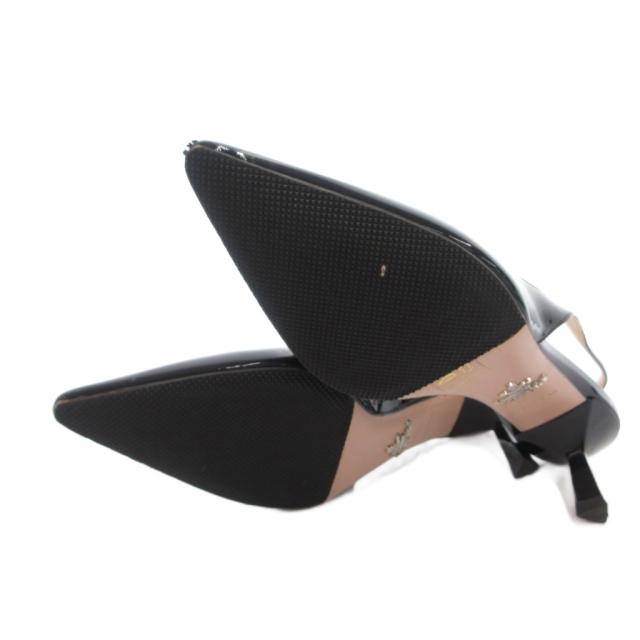 【中古】プラダ PRADA パンプス ミュール エナメル ポインテッドトゥ 三角プレート 35 黒 ブラック /FF ■GY19_5