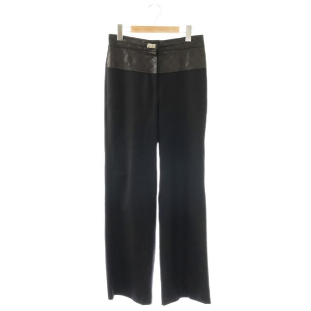 【中古】シャネル CHANEL P39003V28309 ワイドパンツ カシミヤ混 レザー切替 ターンロック 36 ブラック /ES ■G