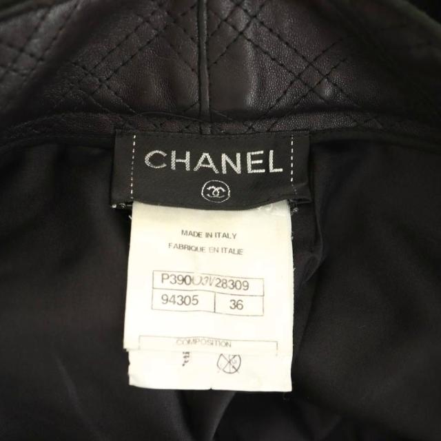 【中古】シャネル CHANEL P39003V28309 ワイドパンツ カシミヤ混 レザー切替 ターンロック 36 ブラック /ES ■G_4