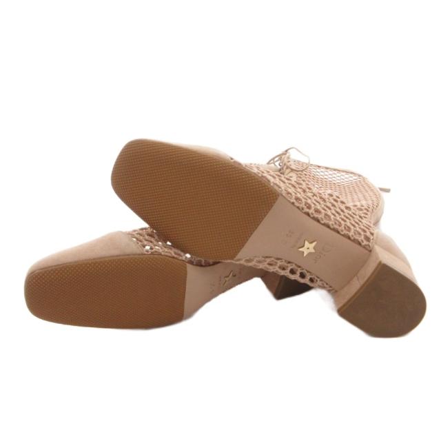 【中古】クリスチャンディオール Christian Dior ロングブーツ メッシュ レースアップ スエード 35 ピンクベージュ_5