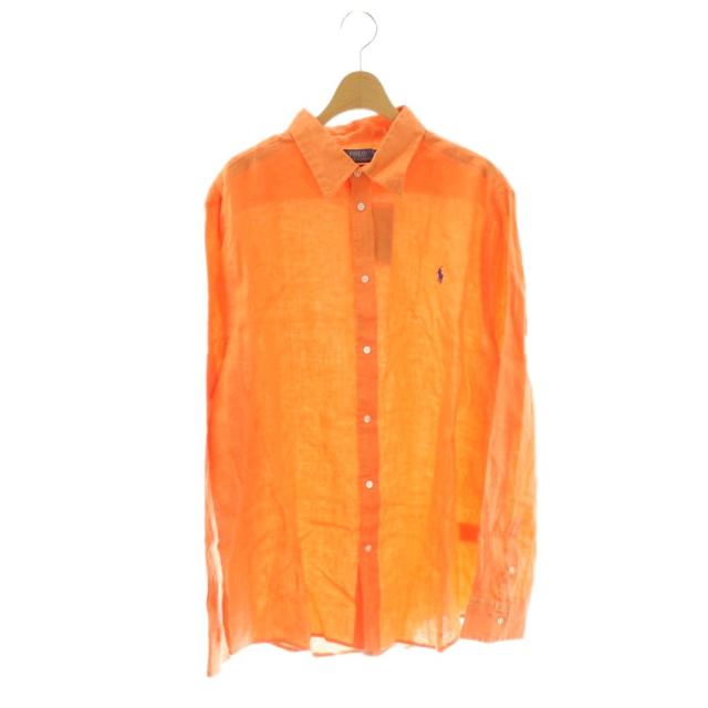【中古】未使用品 ポロ バイ ラルフローレン RELAXED FIT シャツ 長袖 ロゴ刺繍 XXL オレンジ /DO ■GY19 メンズ