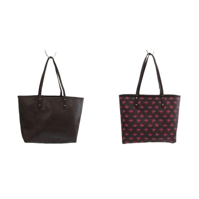 【中古】COACH トートバッグ 肩掛け PVC レザー リバーシブル 鳥 ハッピーバード 総柄 ロゴ シルバー金具 ボルドー_1