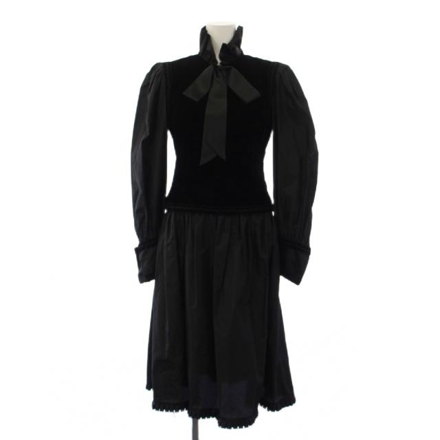 【中古】キミジマ KIMIJIMA ブティック BOUTIQUE ワンピース 長袖 ロング リボン フリル 9 ブラック レディース