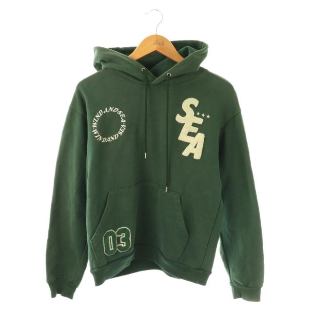 【中古】ウィンダンシー WIND AND SEA パーカー 流汗 ティーシャツ ロゴタイプ 長袖 M 緑