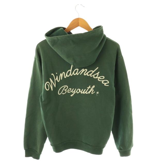 【中古】ウィンダンシー WIND AND SEA パーカー 流汗 ティーシャツ ロゴタイプ 長袖 M 緑