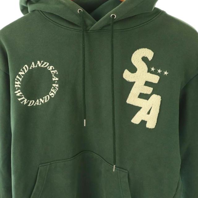 【中古】ウィンダンシー WIND AND SEA パーカー 流汗 ティーシャツ ロゴタイプ 長袖 M 緑