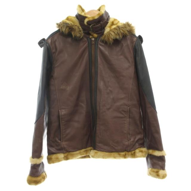【中古】アヴィレックス AVIREX 6151023 HOOD DETACH LAMB JACKET ラムレザー B-6 フライトジャケット L 羊革 茶色