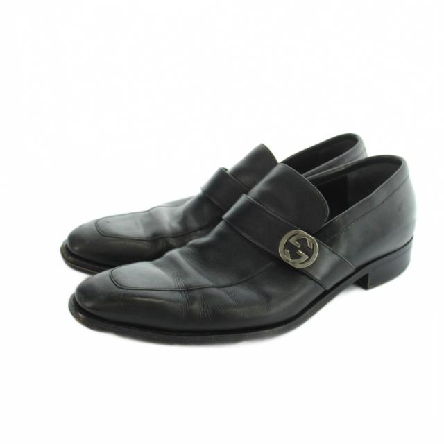 【中古】グッチ GUCCI 114416 ローファー インターロッキング レザー ロゴ スクエアトゥ 9.5 28.5cm 黒 ブラック