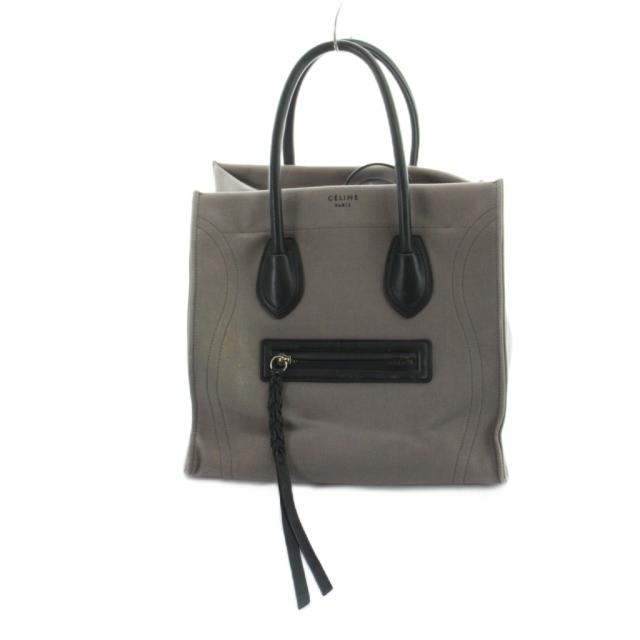 【中古】セリーヌ CELINE ラゲージファントムトートバッグ ハンド ロゴ キャンバス レザー F-LA-1186 グレー ■GY20