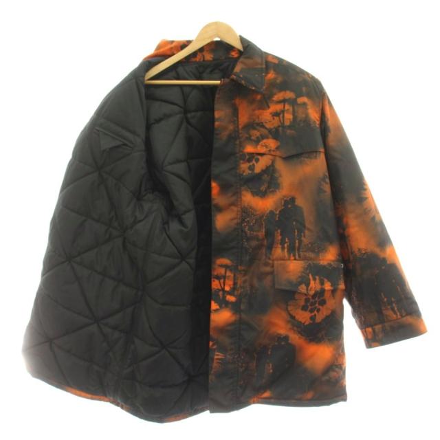 【中古】プラダ 中綿ジャケット Re-Nylon グラフィックプリント 総柄 ベルト付き M オレンジ 黒 SGC091 S222 11PZ /MW_5