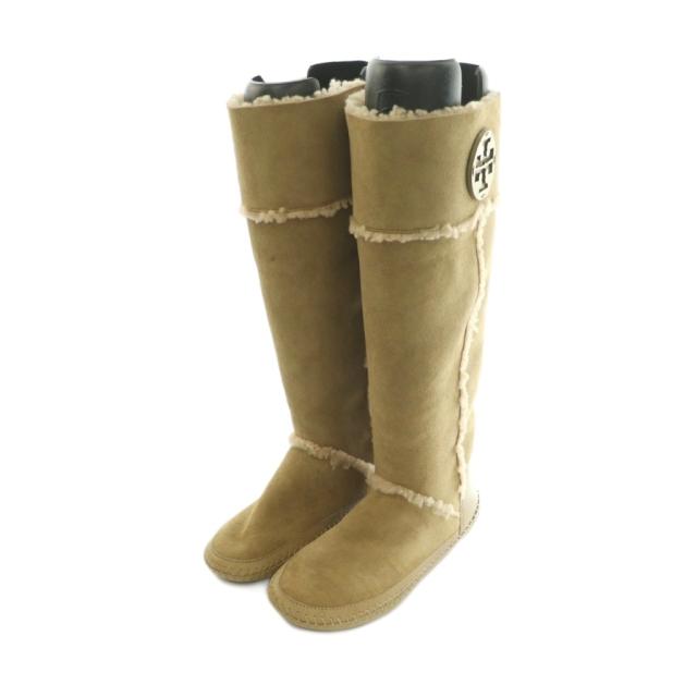 【中古】トリーバーチ TORY BURCH ムートンブーツ ロング ボアトリム 8M 25.0cm ベージュ /MI ■GY19 レディース