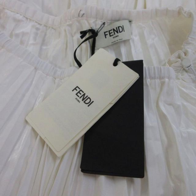 【中古】未使用品 フェンディ FENDI タグ付き 2019年製 スカート 42 白 ホワイト プリーツ ロング丈 ウエストゴム_3