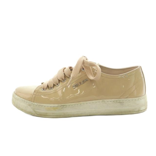 【中古】プラダ PRADA スニーカー シューズ エナメル 35.5 22.5cm ピンクベージュ 3E6187 /MI ■GY19 レディース