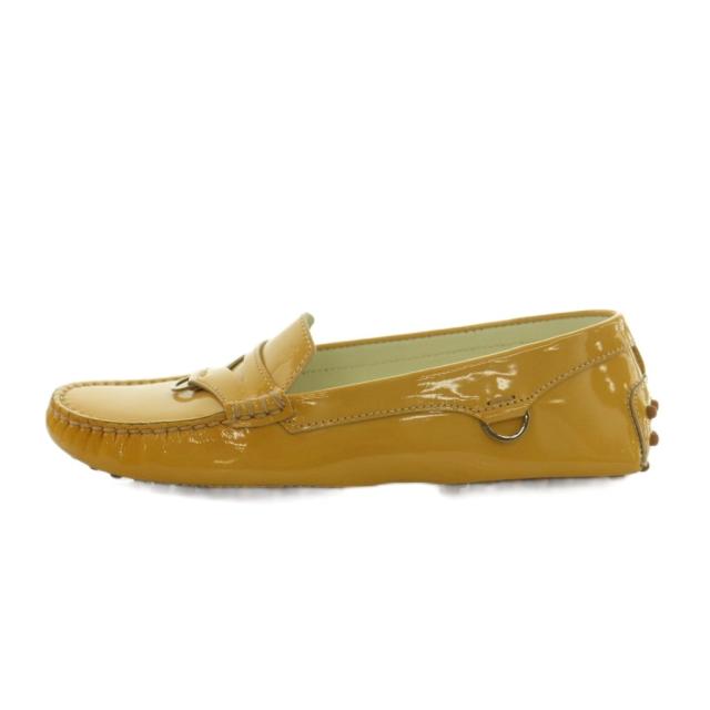 【中古】トッズ TOD'S ドライビングシューズ モカシン エナメル 37.5 24.5cm 黄色 /MI ■GY19 レディース