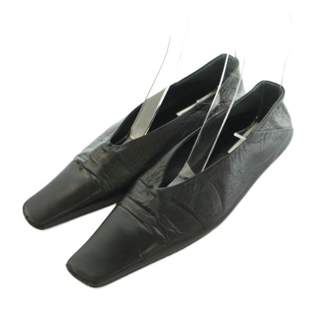 【中古】ジルサンダー JIL SANDER フラットシューズ スクエアトゥ レザー 37.5 24.0-24.5cm 黒 /MI ■GY19 レディース