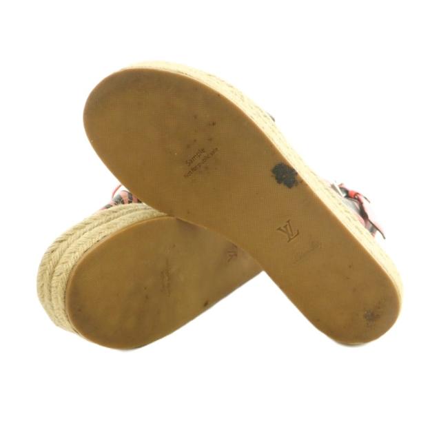 【中古】ルイヴィトン サンプル品 ジャングルドット サンダル ストラップ エスパドリーユソール 25.0cm ピンク 茶_5