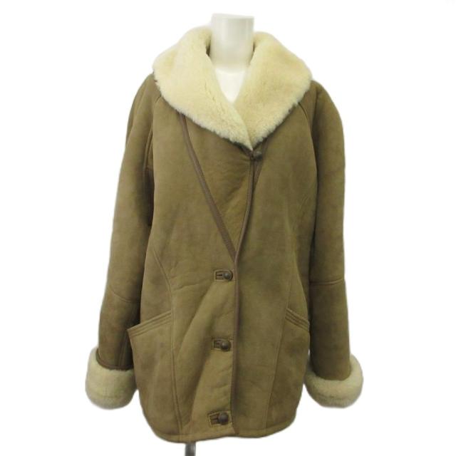 【中古】カンタベリー CANTERBURY ムートンコート アウター 羊革 シープスキン ボア ミドル 18 3L-4L ベージュ