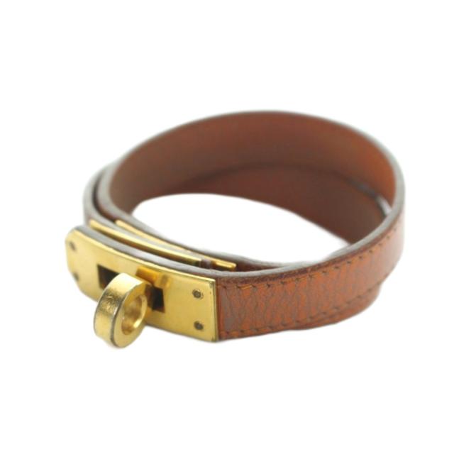 【中古】エルメス HERMES ドゥブルトゥール ブレスレット アクセサリー バングル 2連 ケリー 刻印 レザー 茶