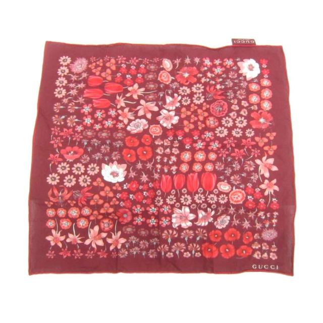 【中古】グッチ GUCCI ハンカチ 花柄 エンジ /SY20 ■GY19 レディース