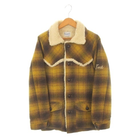 【中古】TMT Bigholiday ランチジャケット ジャケット 上着 ウール XS 黄 イエロー オンブレチェック柄 ボア襟 長袖
