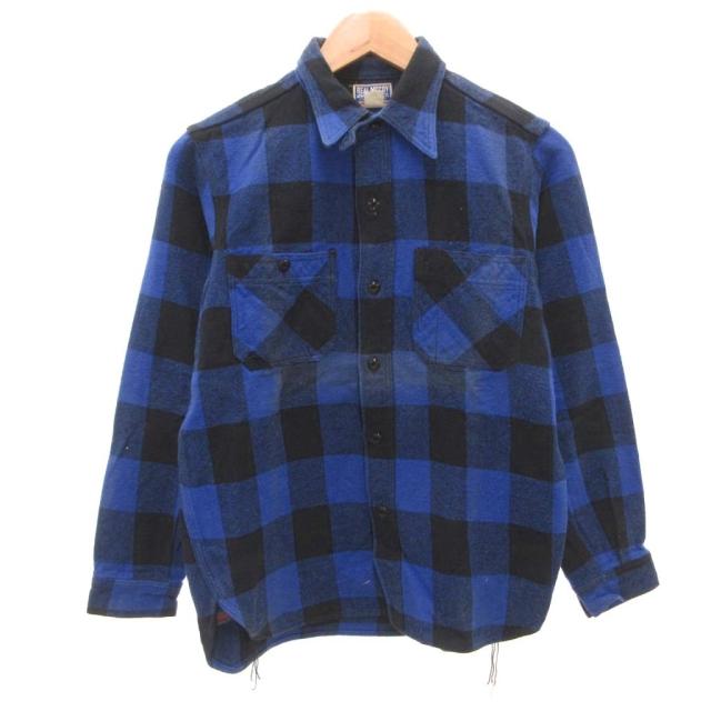 【中古】ザリアルマッコイズ THE REAL McCOY'S ヴィンテージ ネルシャツ 長袖 チェック柄 14 青 ブルー 黒 ブラック