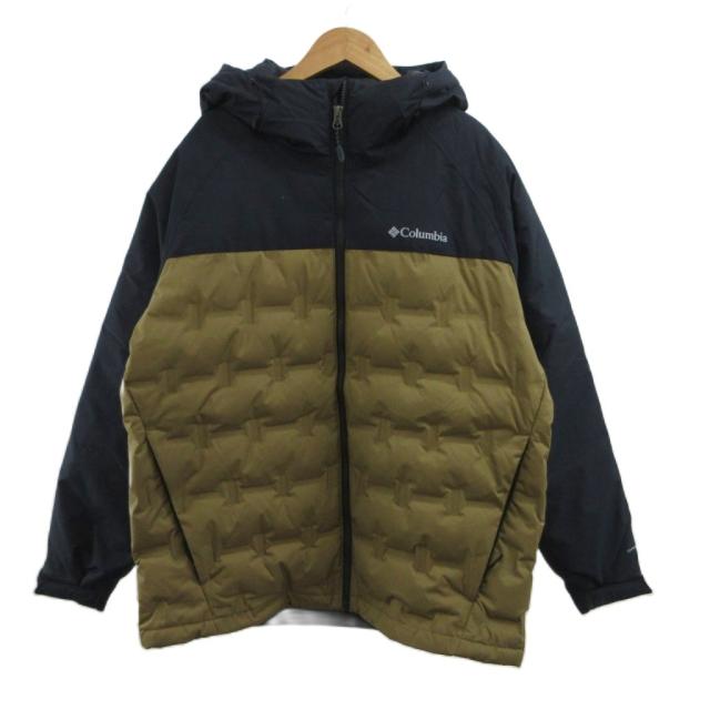 【中古】コロンビア Columbia ダウンジャケット アウター L 黒 ブラック 茶 ブラウン フード付き キルティング 長袖