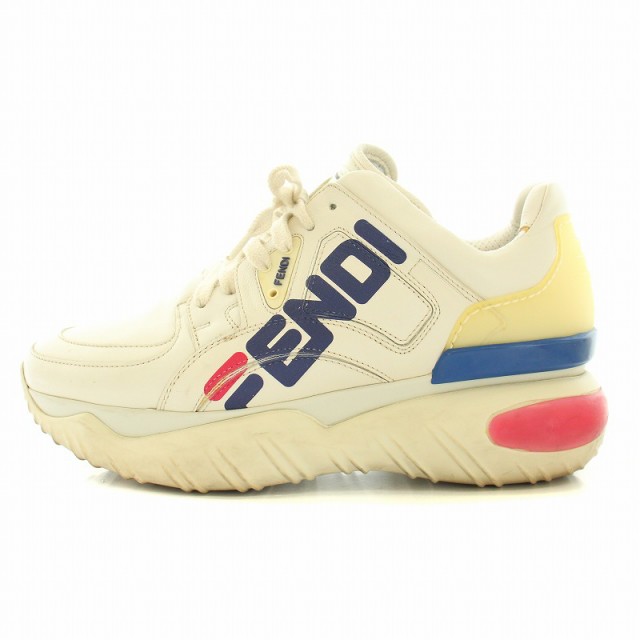 【中古】フェンディ FENDI フィラ FILA コラボ マニア ロゴ ダッド スニーカー シューズ プリント 38 25cm 白 8E6833