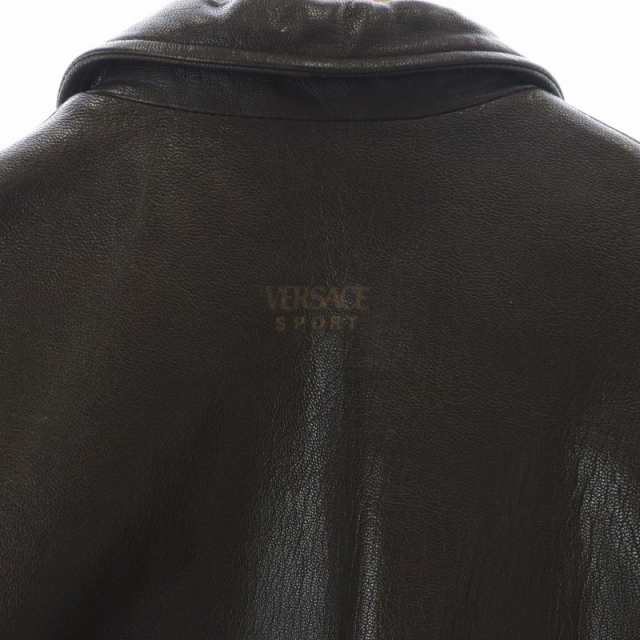 【中古】VERSACE SPORT レザージャケット 革ジャン ブルゾン アウター ジップアップ ロゴ 56 3XL 茶色