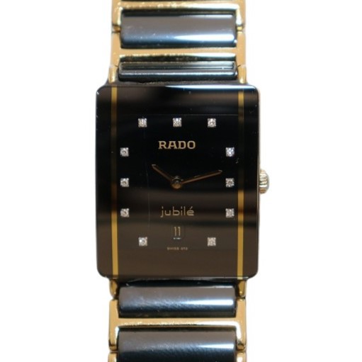 【中古】ラドー RADO ダイヤスター ジュビリー クォーツ 11P ダイヤ デイト セラミック SS 黒文字盤 金色 160.0281.3N