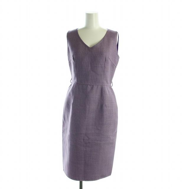 【中古】クリスチャンディオール Christian Dior ノースリーブワンピース ミドル Vネック 総柄 36 S 紫