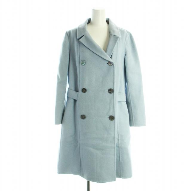 【中古】クリスチャンディオール Christian Dior コート チェスター ダブル ウール アンゴラ ミドル 36 水色 青