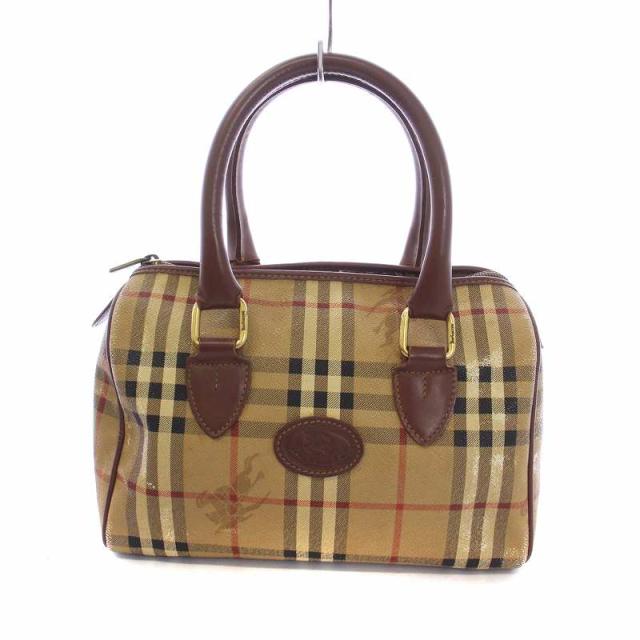 【中古】バーバリーズ Burberrys ミニボストンバッグ ハンド ノバチェック PVC レザー ロゴ 茶 ブラウン ベージュの通販は 6,800円