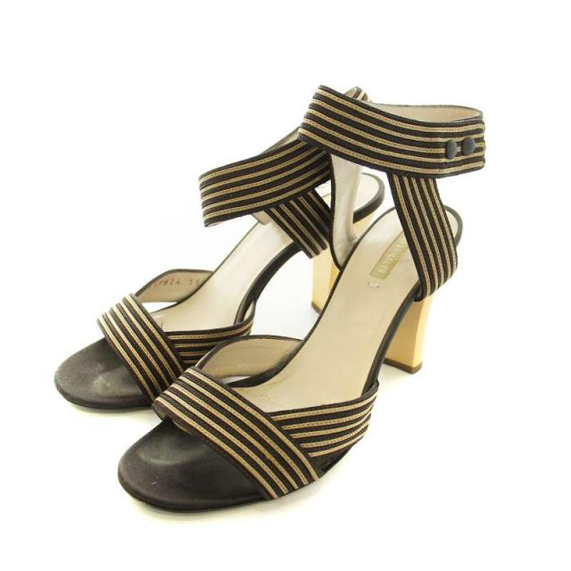 【中古】ジョルジオアルマーニ GIORGIO ARMANI サンダル ストラップ ロゴ チャンキーヒール ストライプ 35 22.5cm 茶の通販は 5,510円