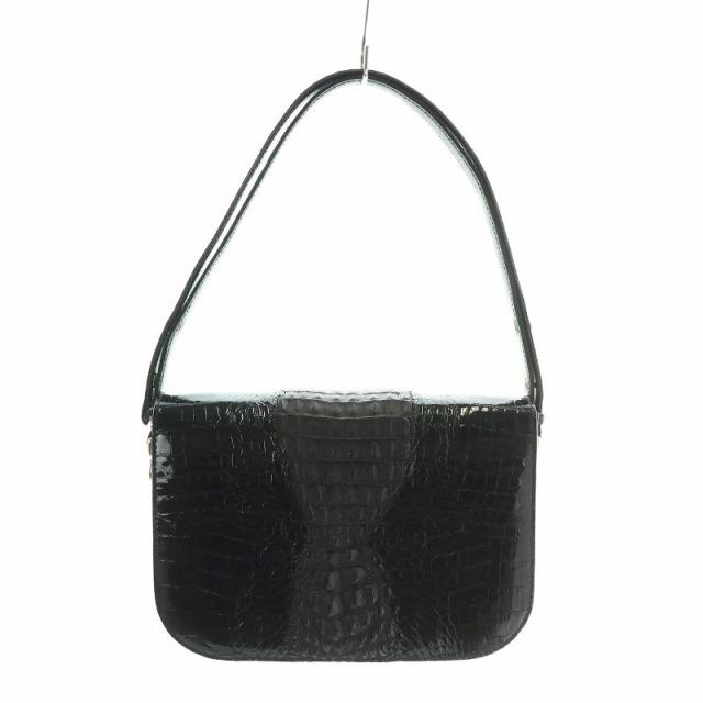 【中古】カイヨウ KAIYO ハンドバッグ ワンショルダー シャイニークロコ レザー マグネット 黒 ブラックの通販は 7,800円