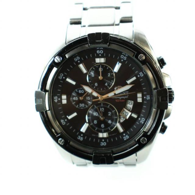 【中古】オリエント ORIENT 腕時計 ウォッチ クォーツ ロゴ デイト カレンダー付き 黒文字盤 クロノグラフ シルバー色の通販は 6,800円