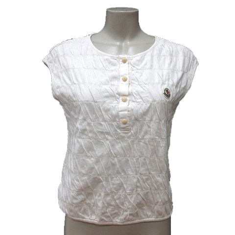 【中古】モンクレール MONCLER カットソー ノースリーブ ヘンリーネック ロゴ刺繍 M 白 ホワイト ■GY11 レディースの通販は 8,036円