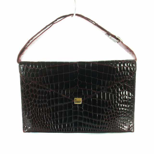 【中古】ランセル LANCEL ハンドバッグ シャイニークロコレザー ワニ革 ゴールド金具 ロゴ 赤 レッド ボルドーの通販は 5,712円