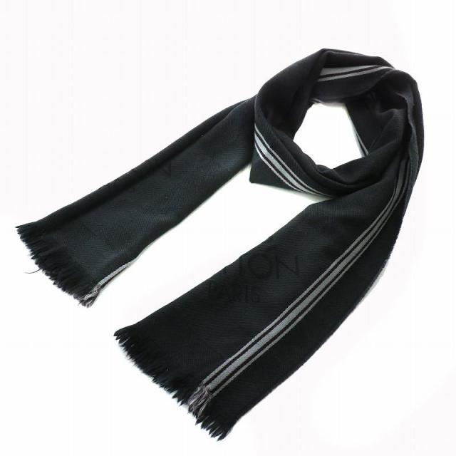 【中古】ルイヴィトン LOUIS VUITTON 400505 エシャルプ メサジュ マフラー ストール ショール ウール ロゴ 黒 グレーの通販は