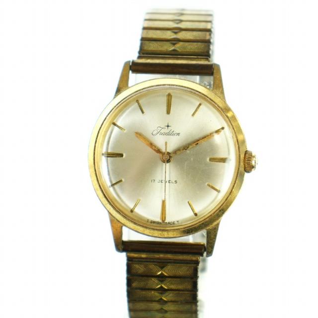 【中古】トラディション Tradition 腕時計 ヴィンテージ アンティーク 自動巻き 白文字盤 17石 ゴールド色 メンズの通販は 6,800円