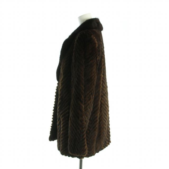 ノーブランド品 毛皮コート ミンクファー ミドル 長袖 総裏地 茶